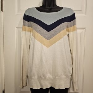 Market & Spruce Chevron Crew Neck Sweater - Cream, Navy, Tan